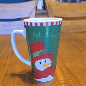 Festive Snowman Tall Mug with Red and Green Design